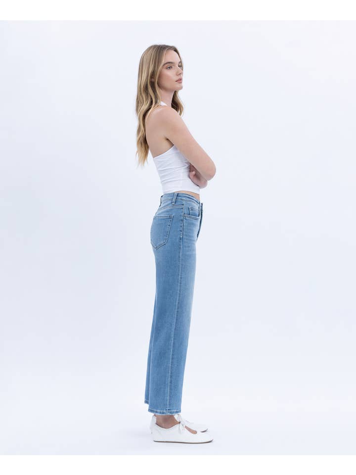 ABOUND TUMMY CONTROL HIGH RISE CROP WIDE LEG JEANS LV1359 for wholesale on Faire4