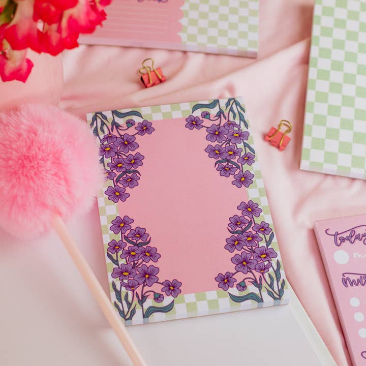Checkered Floral A6 Memo Pad for wholesale by Dottie's Paper Co.