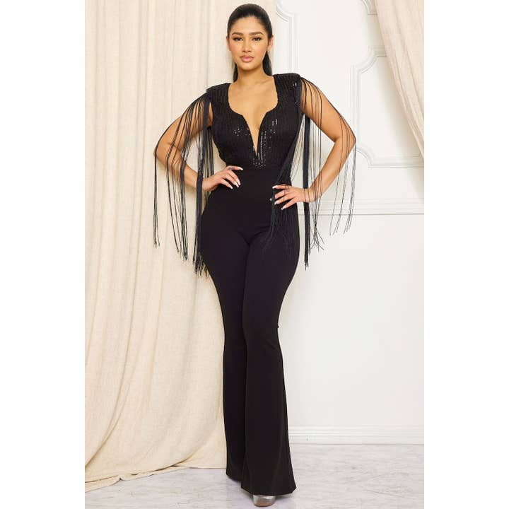 omgstyles – Engroshandel Jumpsuit - Dame – PAILLET TOP MED FRYNSER ÆRME BUKSEDRAGT