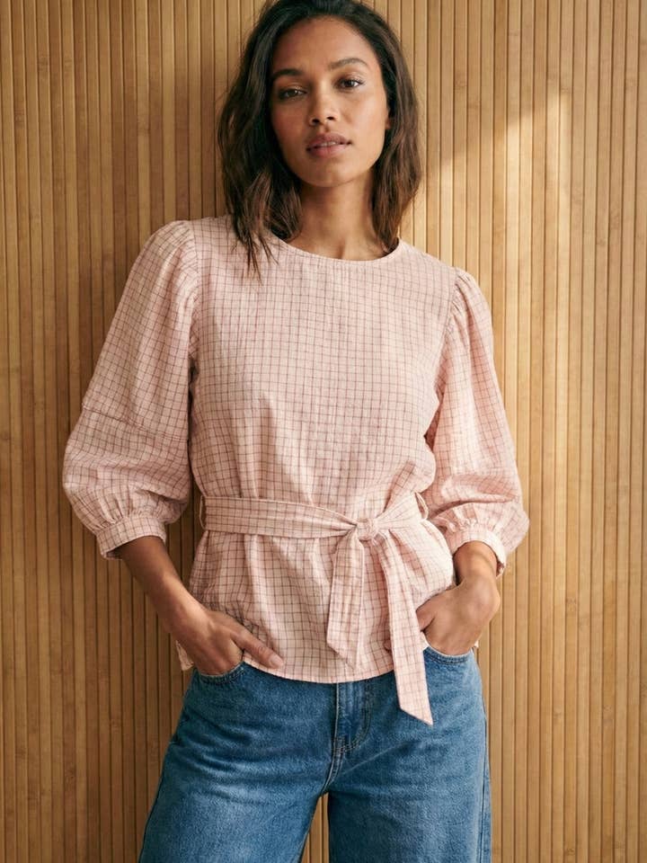 Checkered belt blouse (PC2614) for wholesale by Pépouz' Paris