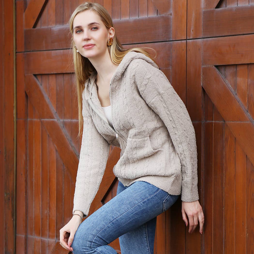 Fashion City - Vendita all'ingrosso Felpa con cappuccio - Donna - Felpa calda con cerniera monocolore tinta unita3