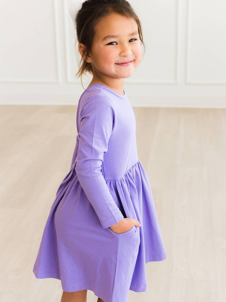 Girls Wisteria Purple Knit Long Sleeve Twirl Dress
for wholesale by RuffleButts + RuggedButts