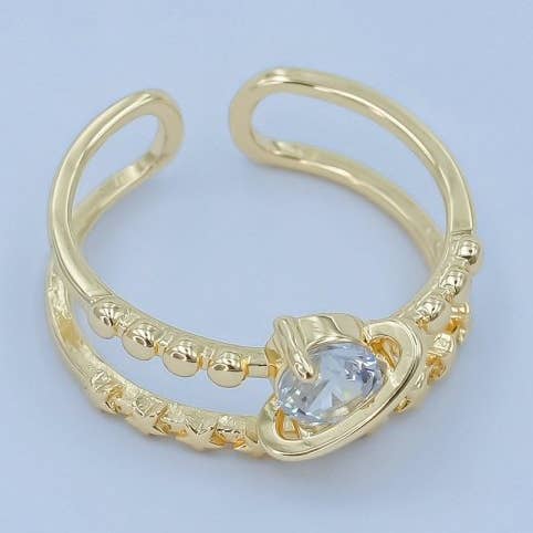 Aim Eternal - Wholesale Multi-Stone Ring - 24K Gold Filled Saturn Planet Space Star CZ Double Band Ring | O8190