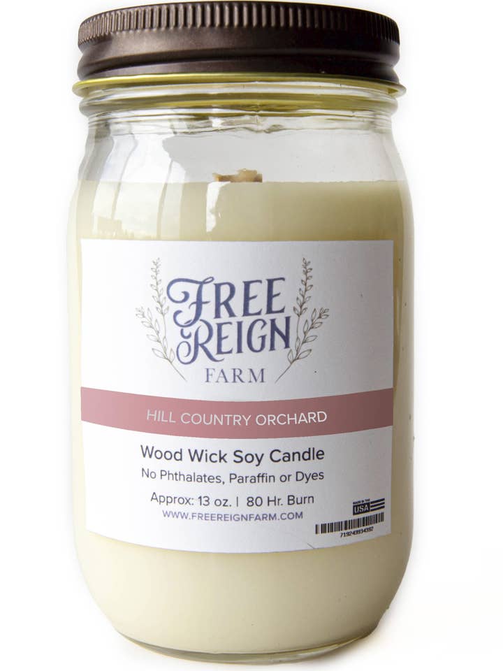 Hill Country Orchard: Wood Wick Soy Candle for wholesale by Free Reign Farm