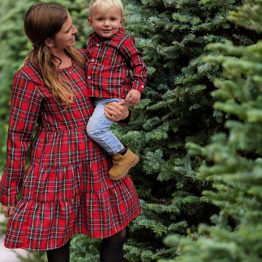HAHA MAMA Clothing - Vente Robe – femme - Robe de Noël à carreaux en tartan rouge pour maman et moi - Femmes2