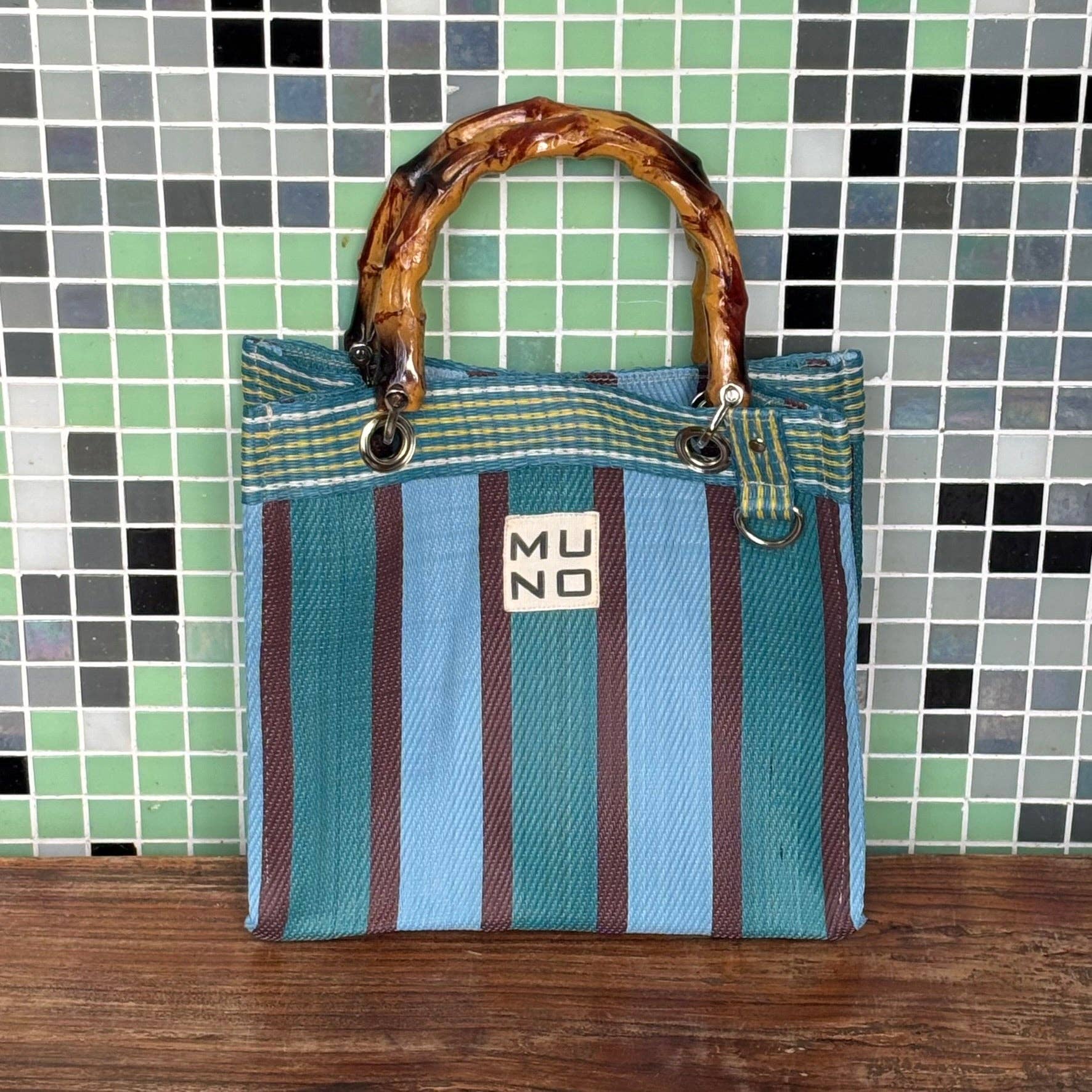 Muno - Wholesale Tote Bag - Women's - Nylon Mini Bag with Bamboo Handle - Ocean Breeze4