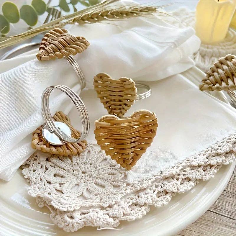 Huis Van Merken – wholesale Napkin ring – Rattan Napkin Rings Set (6) - Rustic Wooden and Metal Decor0