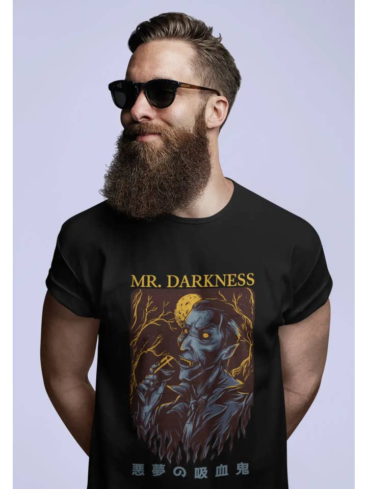 Black ULTRABASIC Men's Novelty T-Shirt Mr. Darkness - Scary Short Sleeve Tee Shirt for wholesale on Faire