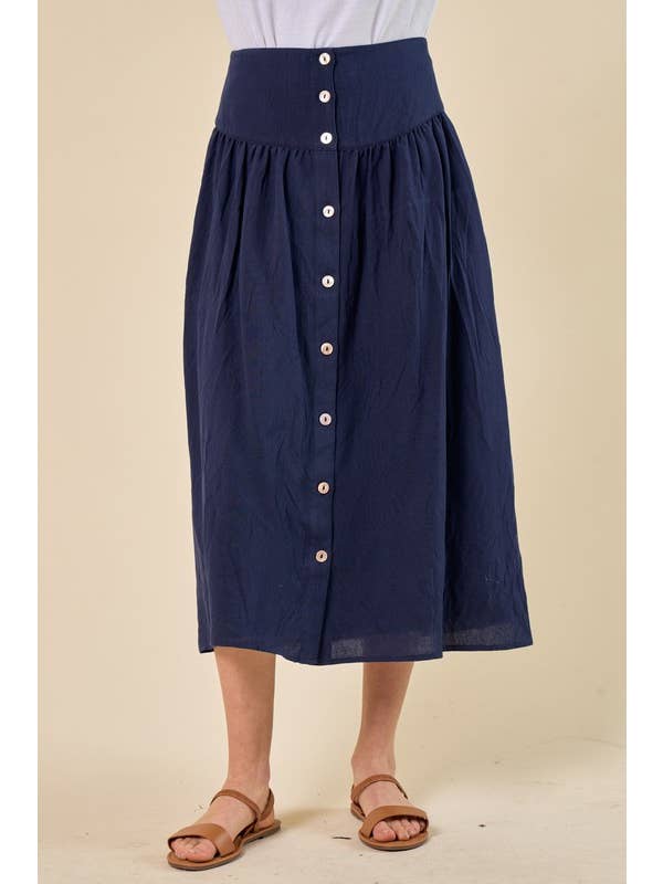 Doe and Rae - Wholesale Skirt - Women's - Smocked Elastic Back Skirt With Button at Front - 6366S