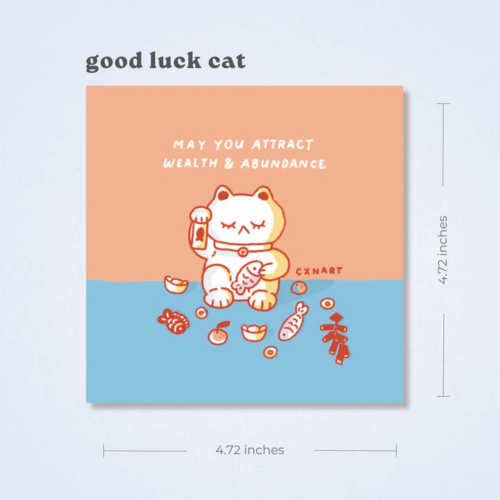 good luck cat art print for wholesale by CXN ART