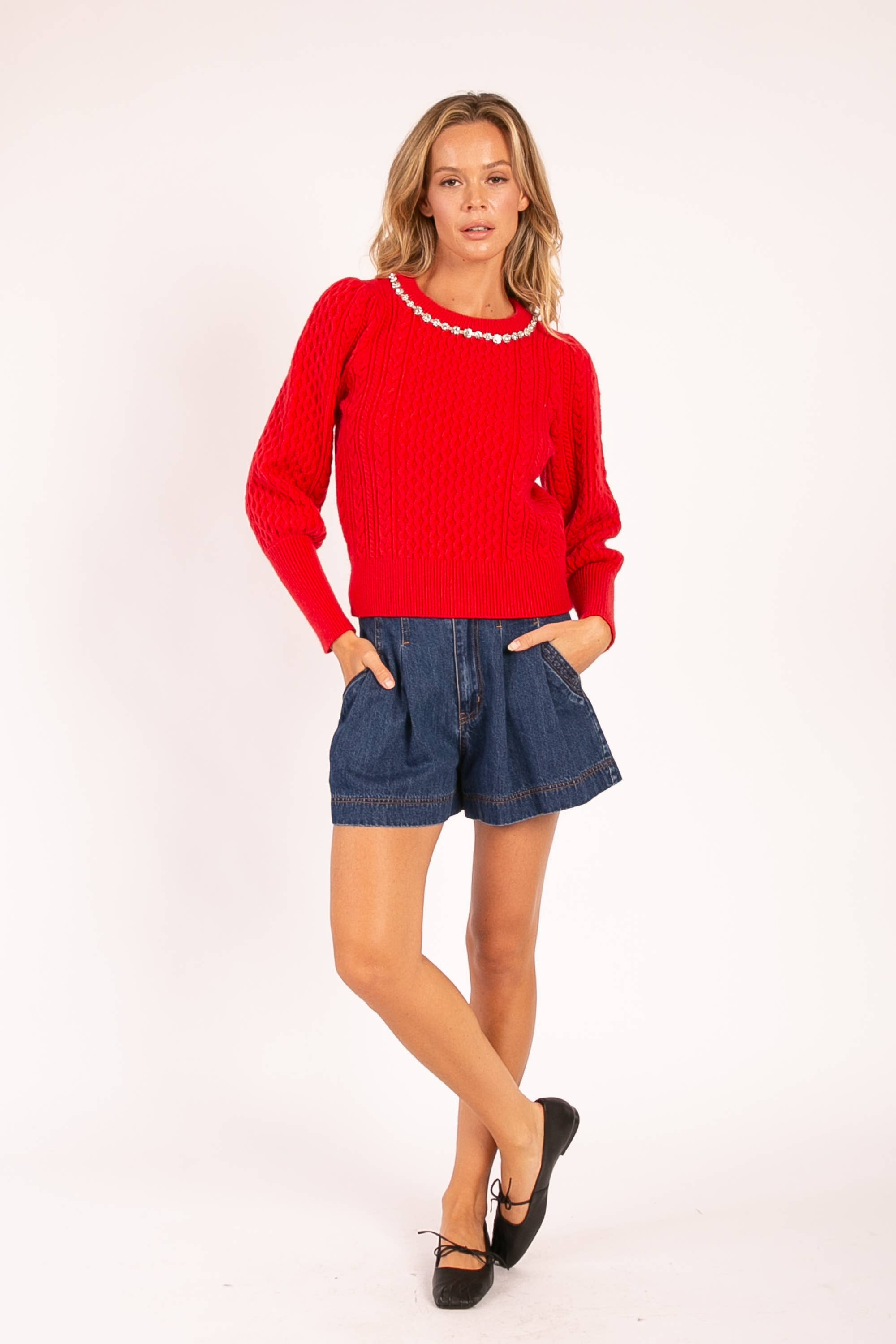 Heyson – Großhandel Strickpullover – Damen – OSW1011 Kabelstrickpullover mit Perlenakzent11