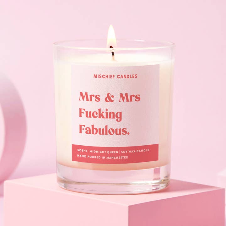 Mischief Candles – Engroshandel Glaslys – Bryllupsgave Sjovt bryllupsgavelys fru og fru Fabulous0
