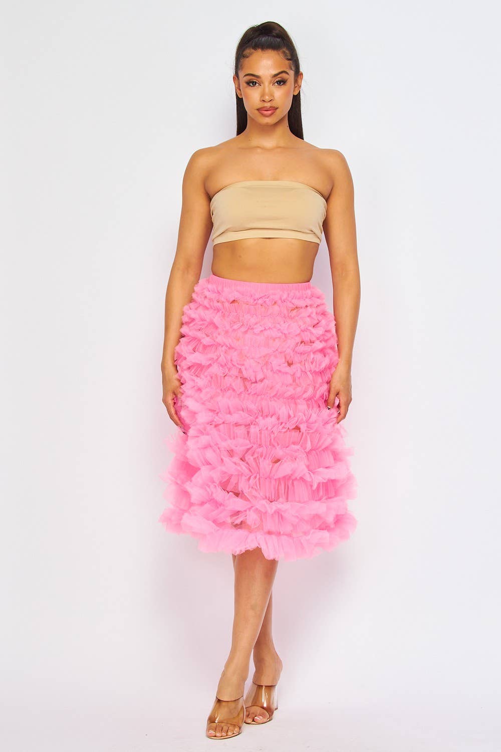 Hot & Delicious – Saia - Mulher por atacado – Saia de círculo midi em camadas de tule transparente para senhoras (HDS30139)0