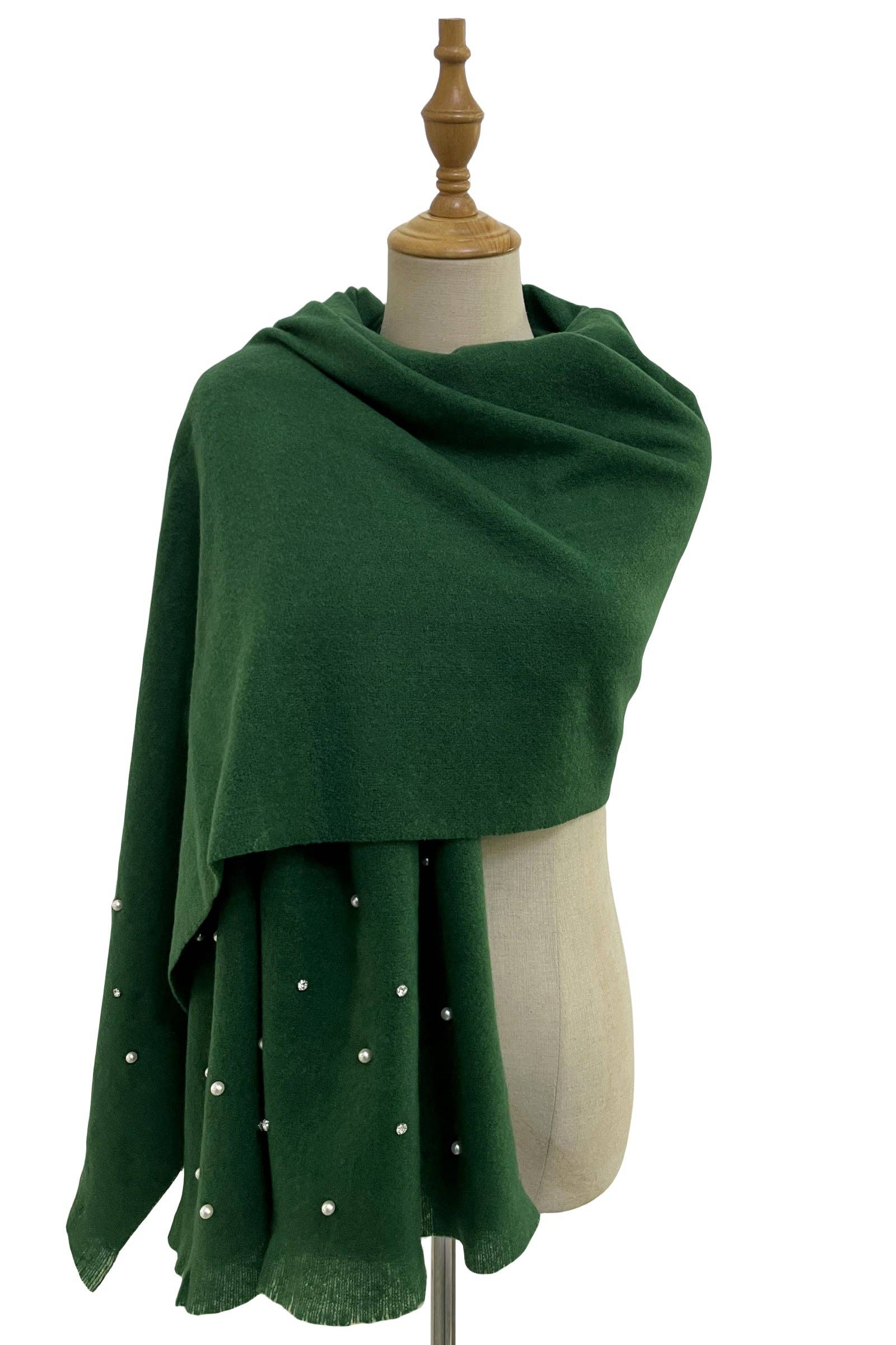 Fashion Scarf World - Wholesale Scarf - Women's - Pearl and Diamante Plain Wool Frayed Scarf29