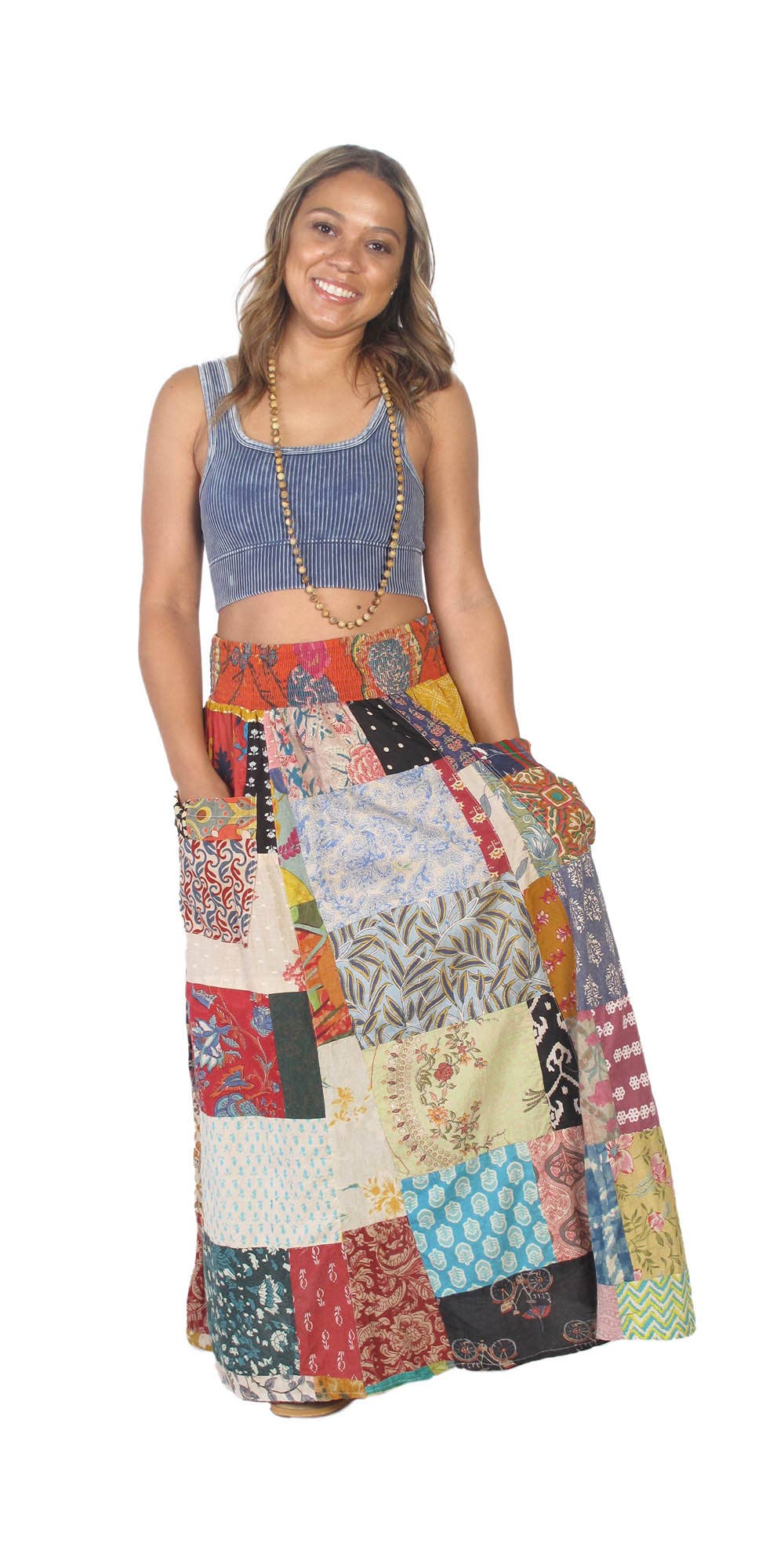 Sand 2362 Patchwork Skirt Front Pocket Detail Cotton for wholesale on Faire