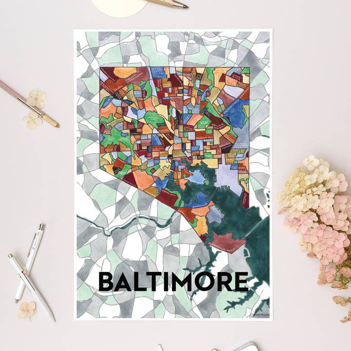 Terratorie Maps + Goods - Wholesale Art Print - Baltimore Neighborhoods Map Art Print