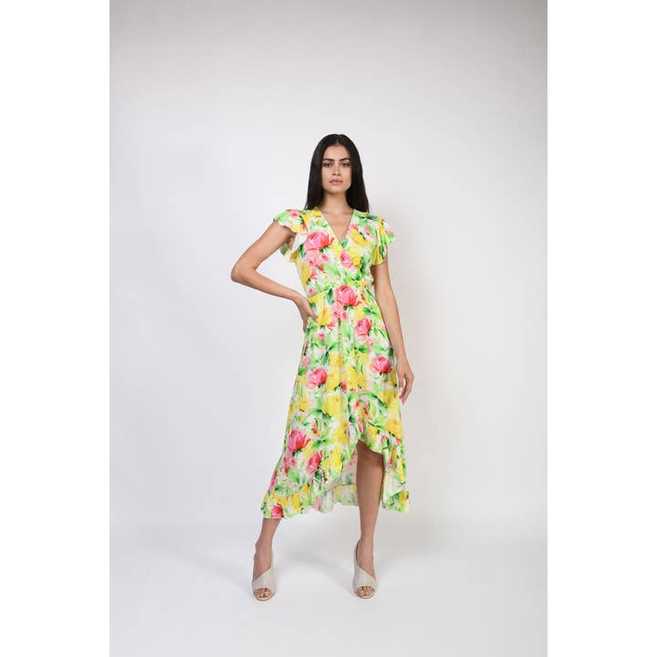 Asymmetric big flowers dress for wholesale by Nuna Lie