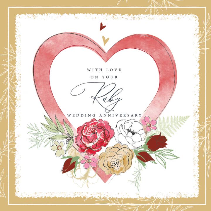 With love on your Ruby Wedding Anniversary - ruby heart for wholesale by Katie Phythian Design