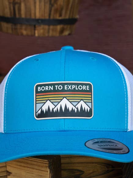 Born To Explore Leather Patch Hat for wholesale by MT Brand Apparel