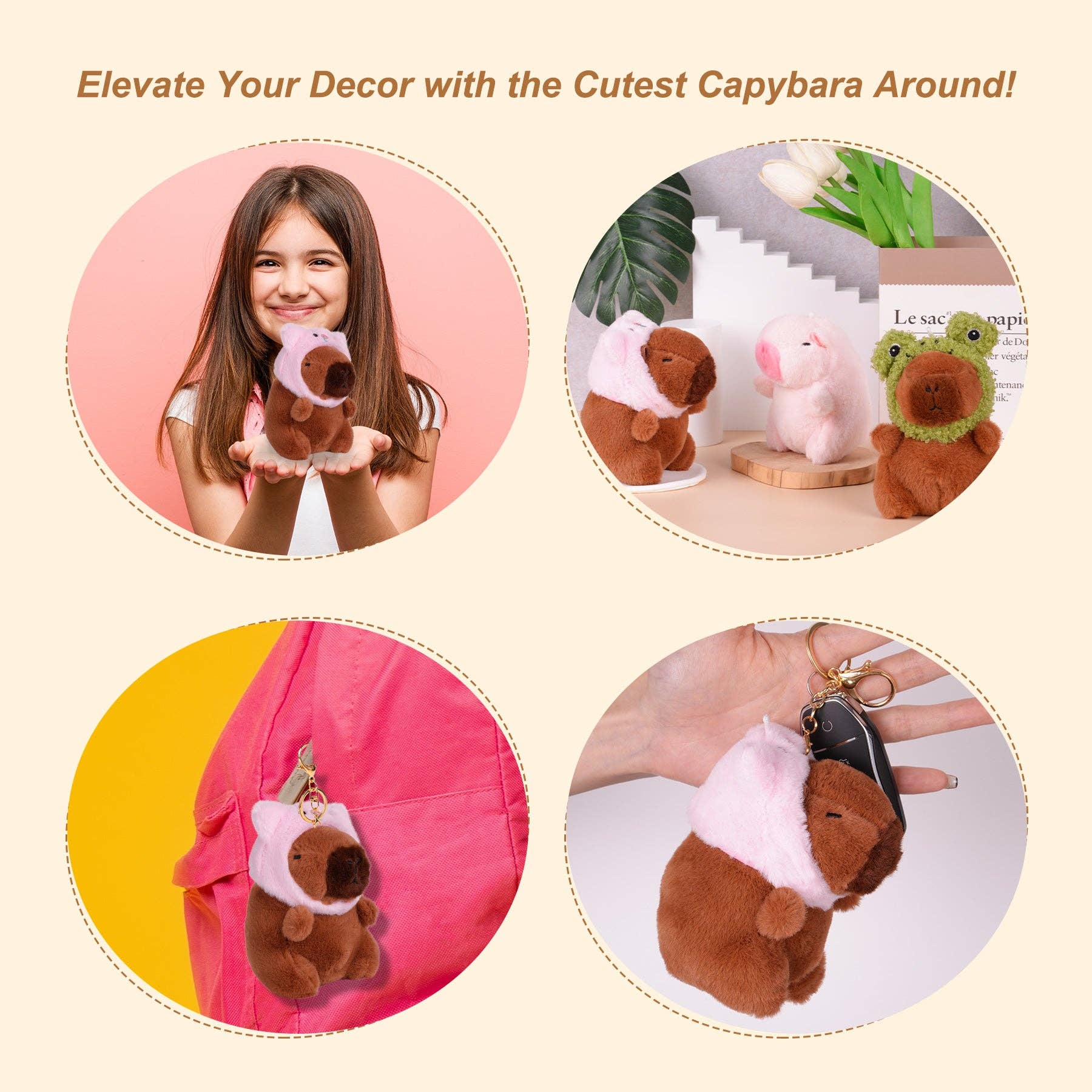 CapyFun - Wholesale Keychain - Unisex - Capybara Piggy Hat Plush Keychain6