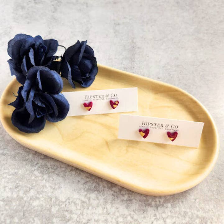Fuchsia and Gold Heart Stud Earrings for wholesale by Hipster & Co