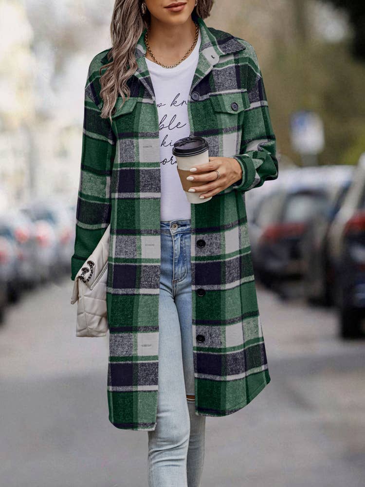 eLook - Wholesale Coat - Women's - SZ1-JK8211 Plaid Button Down Long Coat11