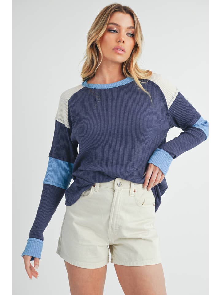 AEMI + CO - Wholesale Knit Top - Women's - 8327EK Gretel Colorblock Layering Top 1