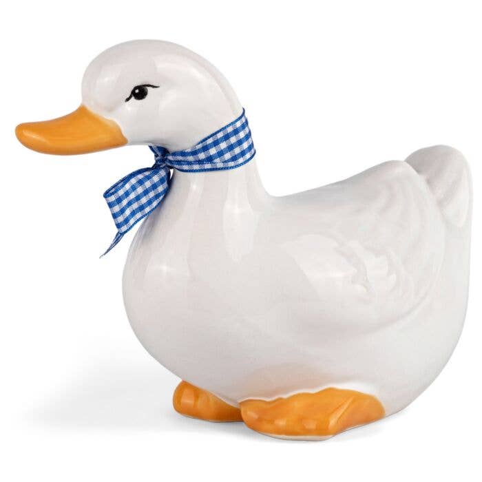 STP - Wholesale Decorative Figurine - White Goose with Blue Bow Large Ceramic Figurine