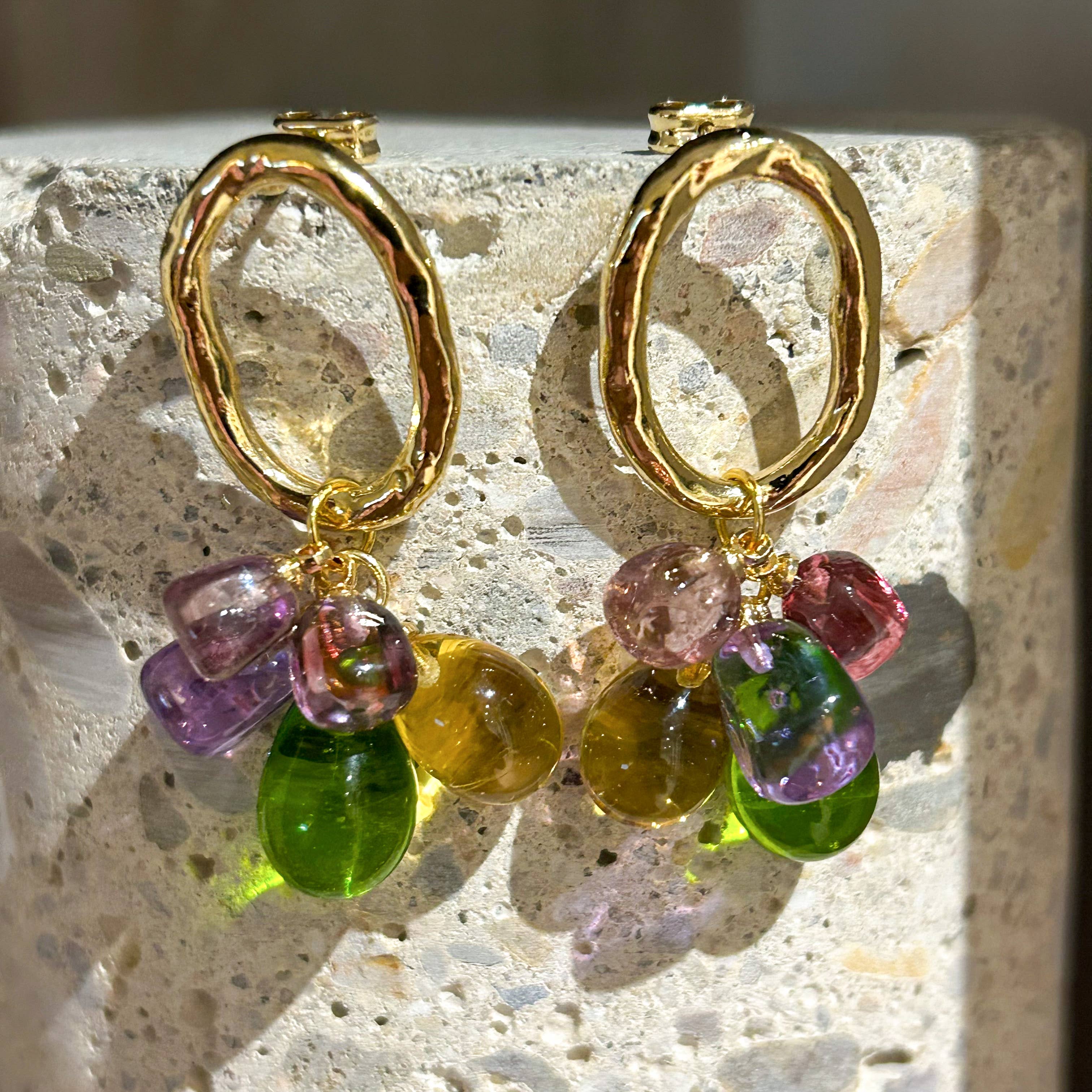 Chama Navarro - Wholesale Dangle Earrings - LALETI Murano glass earrings oval hoop L Riviera1