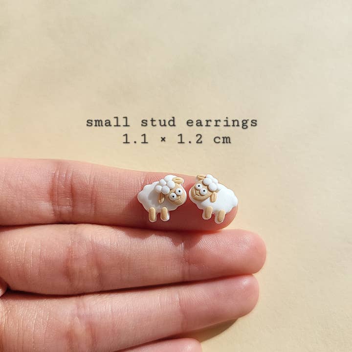 Tiny Sheep Stud Earrings | Farm Animal Gifts for wholesale by NoomCottageClay
