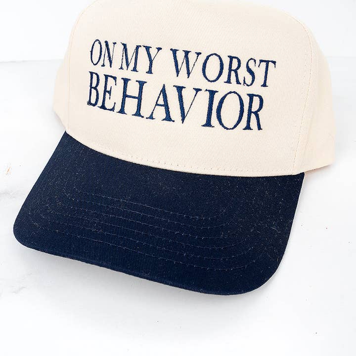 Wholesale Accessory Market - Wholesale Baseball Cap - Women's - On My Worst Behavior Embroidered Five Panel Twill Cap10