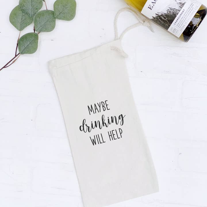 Maybe Drinking Will Help - Canvas Wine Bag for wholesale by Indigo Tangerine
