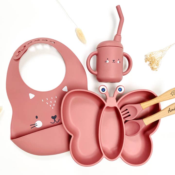 Butterfly meal pack with cutlery, straw glass and bib for wholesale by Les Petits Citrons