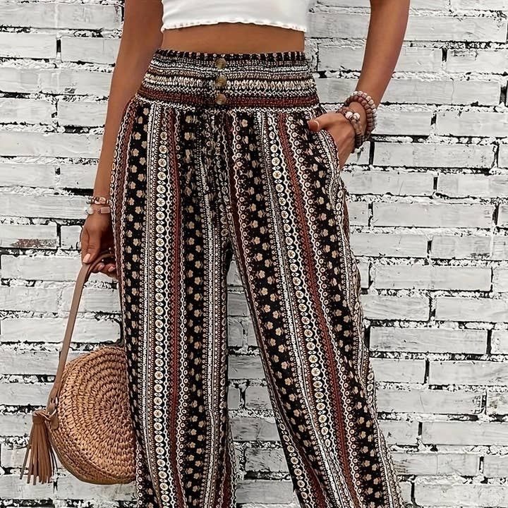 CWBLP2069_BOHO PRINT ELASTIC WAIST DRAPED JOGGER PANTS and other Purchase Wholesale ropa boho. Free Returns & Net 60 Terms on Faire trending on Faire.