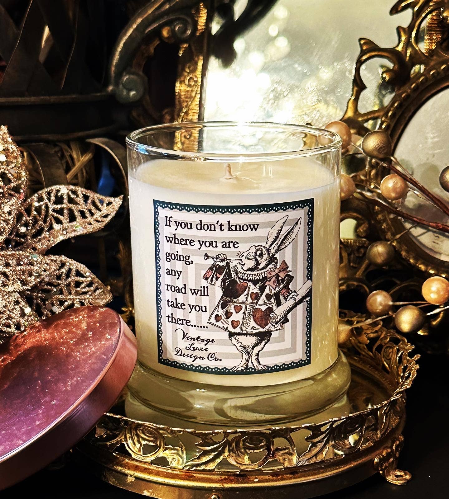 Vintage Luxe Design Co. - Wholesale Jar/Filled Candle - Follow the White Rabbit: Alice Wonderland 10 Oz Soy Candle7
