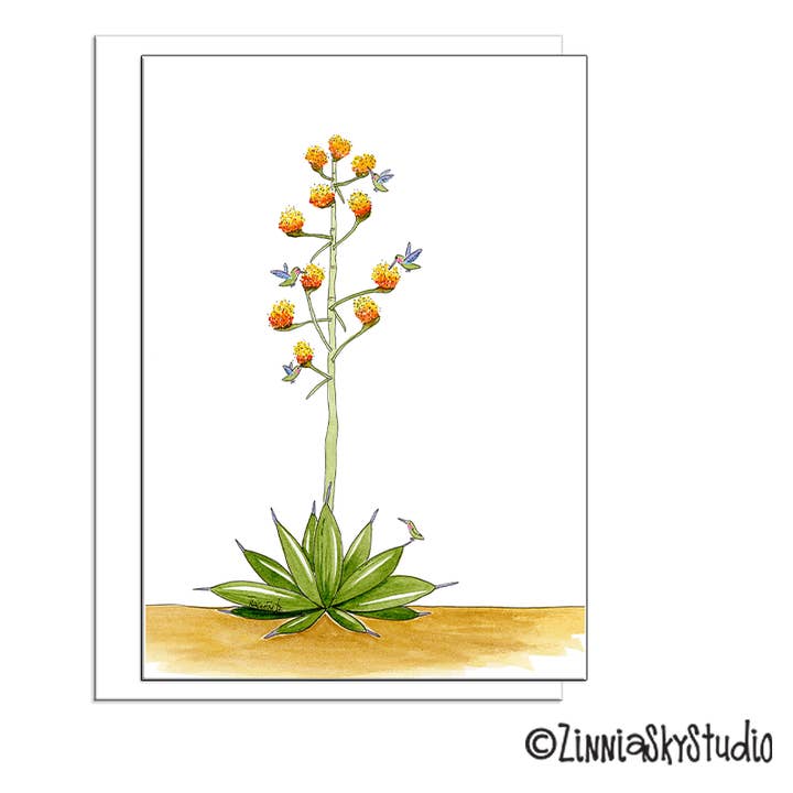 Agave Cactus Hummingbirds | Blank Card for wholesale by Zinnia Sky Studio LLC