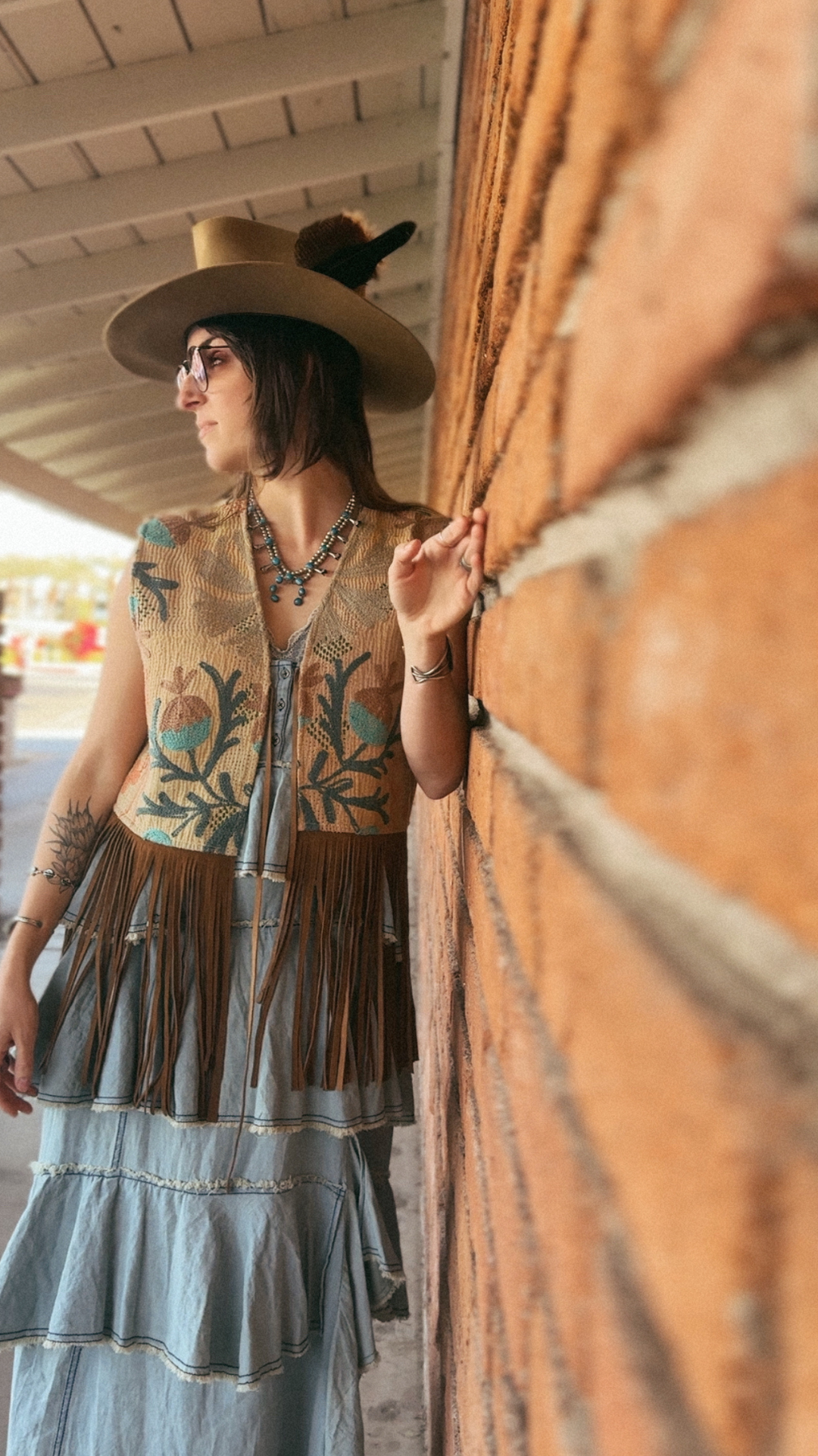 Wylder Trading Company - Wholesale Outerwear Vest - Women's - Boho Western Fringe Cowgirl Hippie Vest Leather Kantha23