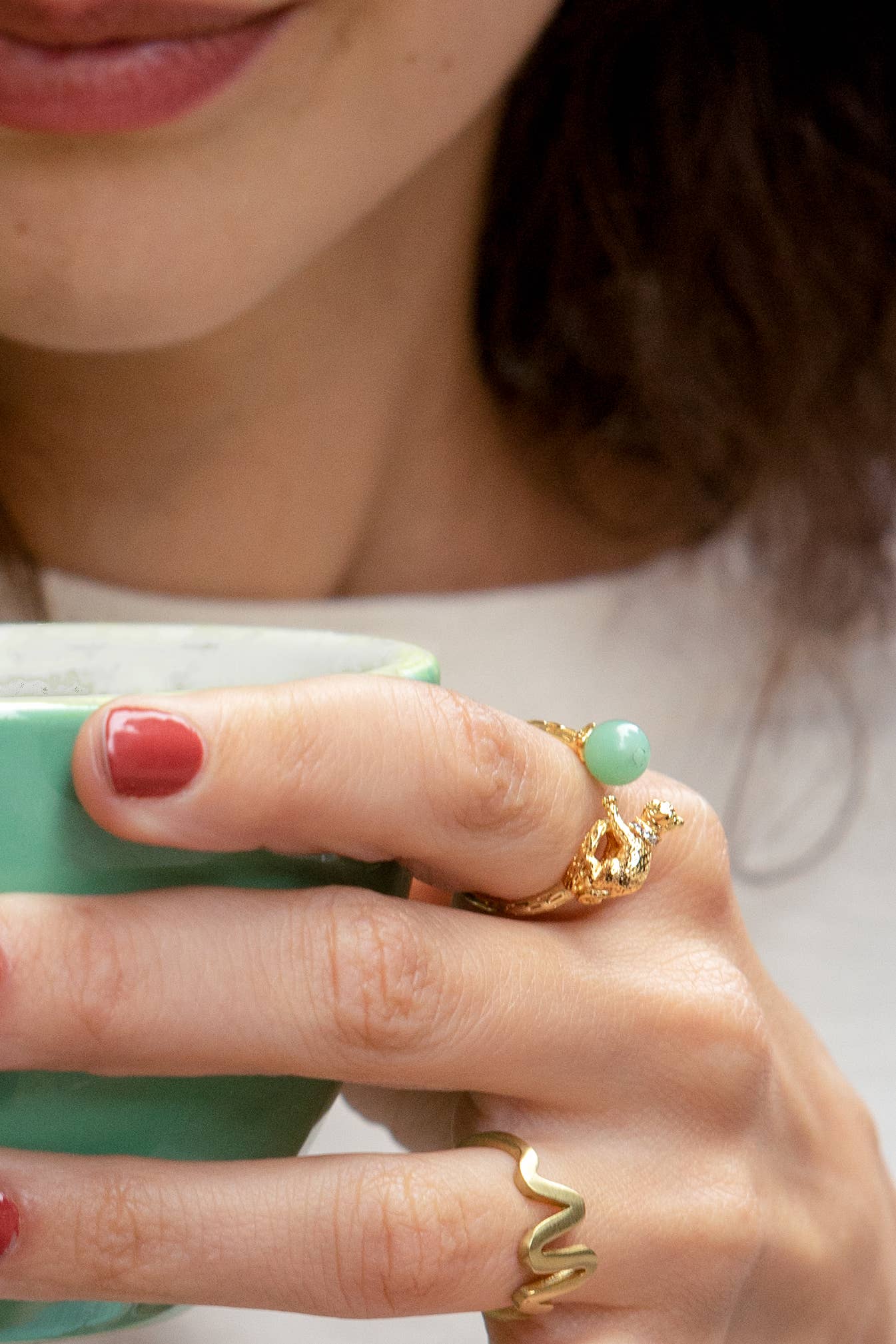 Peter and June - Wholesale Cocktail/Statement Ring - Cat's Cradle Ring - 18K Gold Plated + Aventurine1