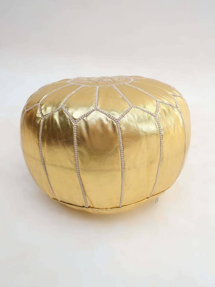 Embroidered Faux Leather Ottoman Pouffe for wholesale by Nai Gifts