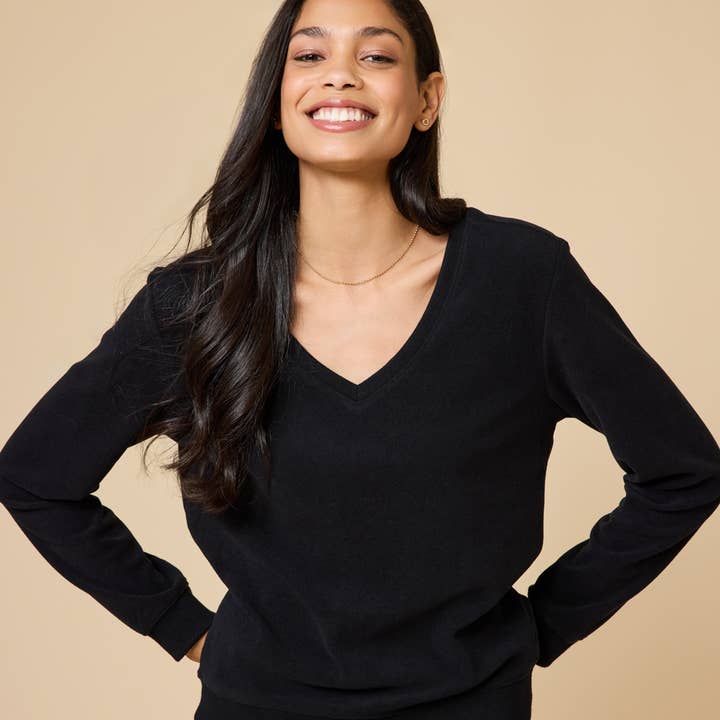 Softies - Wholesale Lounge Set - Women's - Vintage Velvet V-Neck with Wide Leg Pant