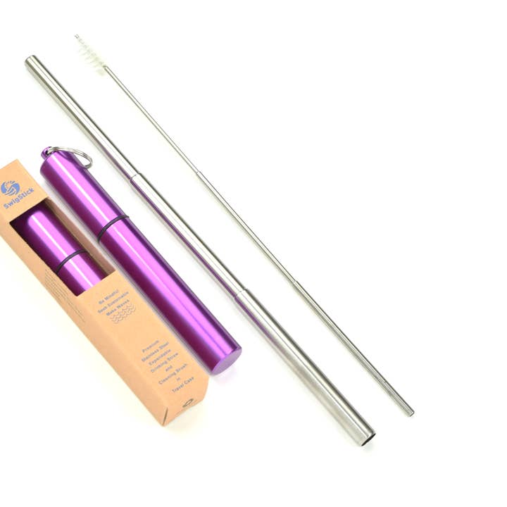 Extendable Stainless Steel Straw in Purple Case for wholesale by Blu Kabu