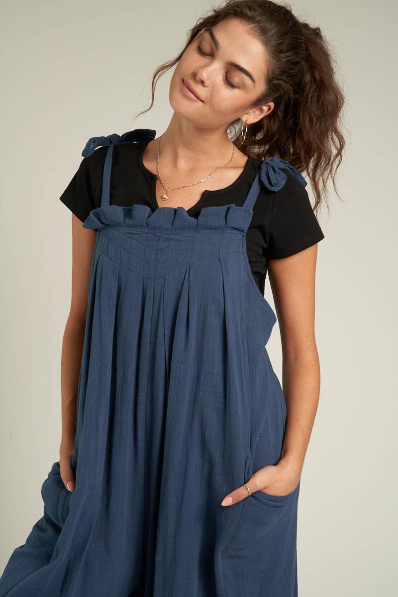 En Crème - Wholesale Jumpsuit - Women's - Ruched Neck Shoulder Tie Loose Fit Jumpsuit3