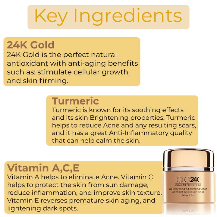 GLO24K – wholesale Anti-aging moisturiser – 24K Brightening & Lightening Cream with 24k Gold & Turmeric2