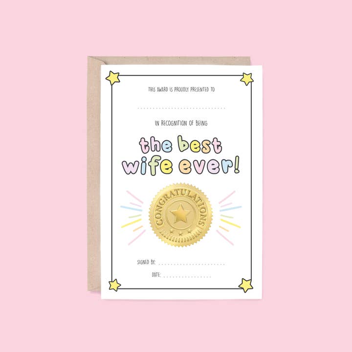 Priskort: Bästa fru | Präglad guldfoliesticker för wholesale av Hey Hunny