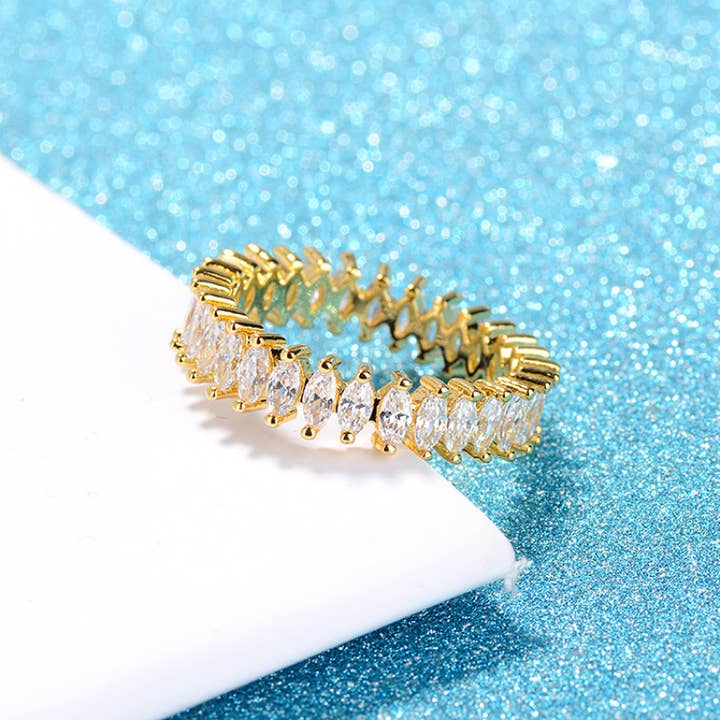 Perimade & Co. LLC – wholesale Multi-stone ring – Dainty Gold Marquise Cut Eternity Band Ring in Solid Copper3