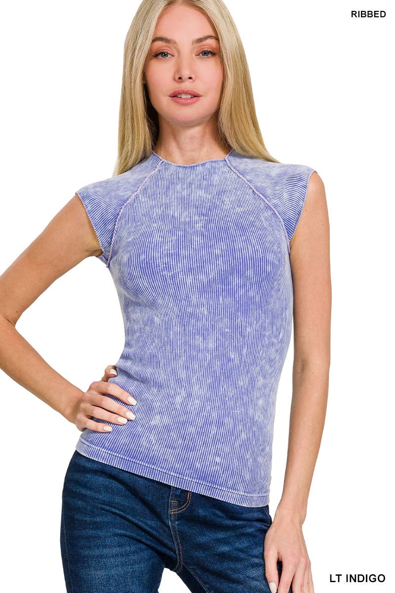 42POPS - Wholesale Knit Top - Women's - ..0802 Stone Washed Ribbed Seamless Top SI-268342