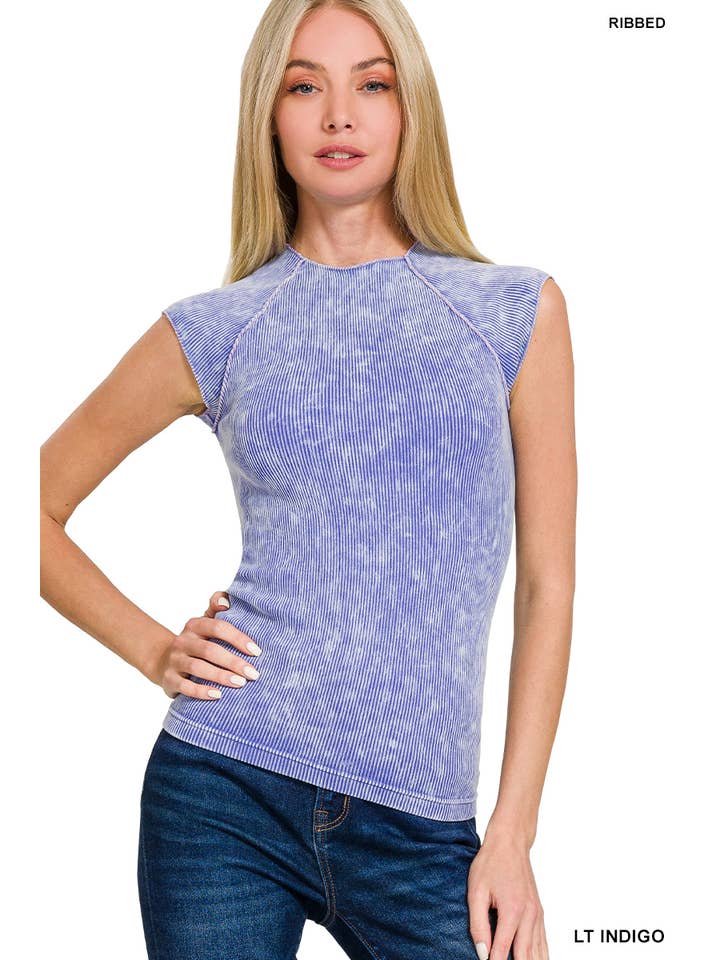 42POPS - Wholesale Knit Top - Women's - ..0802 Stone Washed Ribbed Seamless Top SI-268342
