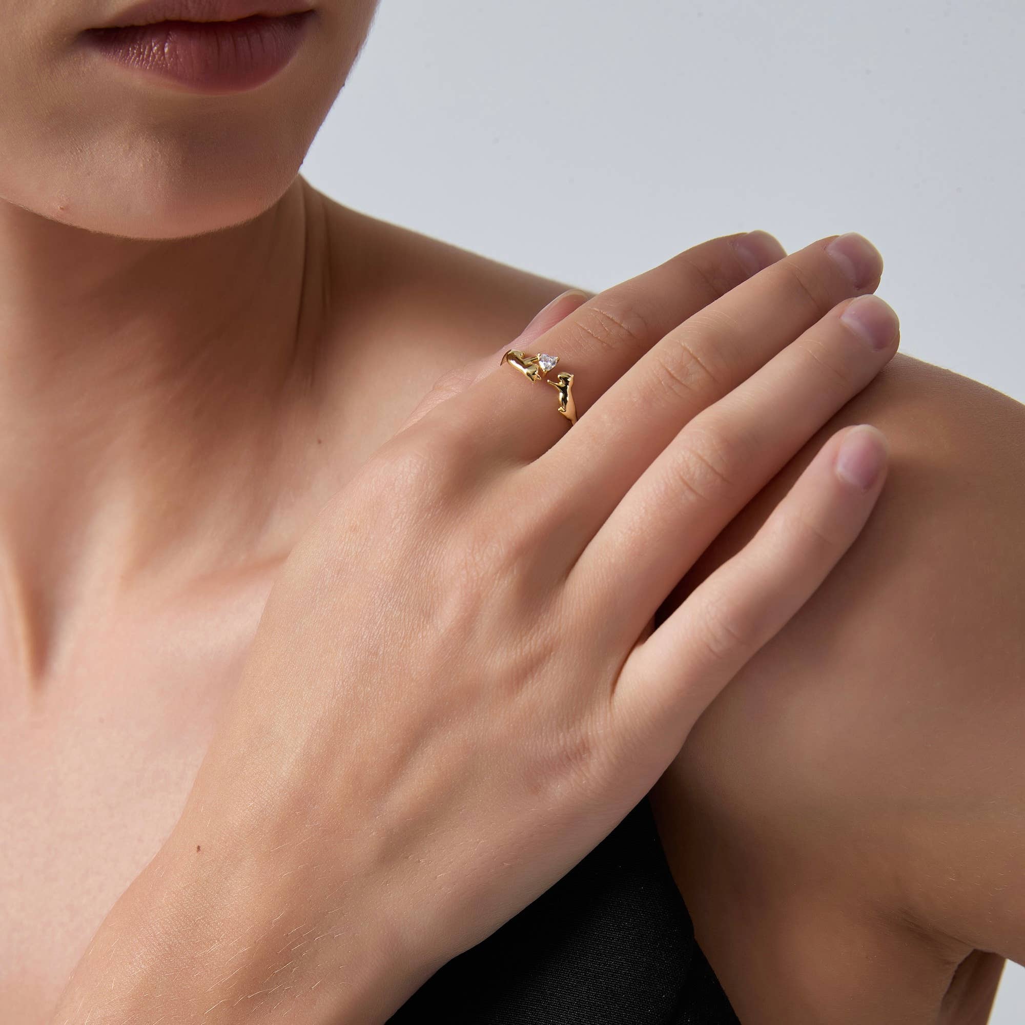 Perimade & Co. LLC - Wholesale Band/Stacked Ring - Dainty Cat Heart Stacking Bypass Ring in 925 Sterling Silver1