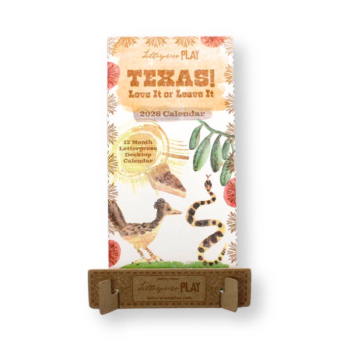 Texas ! Aimez-le ou quittez-le Calendrier de bureau 2026 pour la vente par Letterpress PLAY