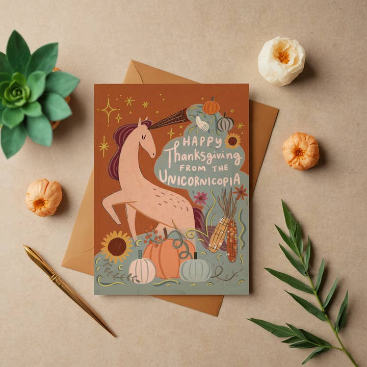 Glückwunschkarte zum Erntedankfest — Goldfolie! für den Großhandel von Abbie Ren Illustration
